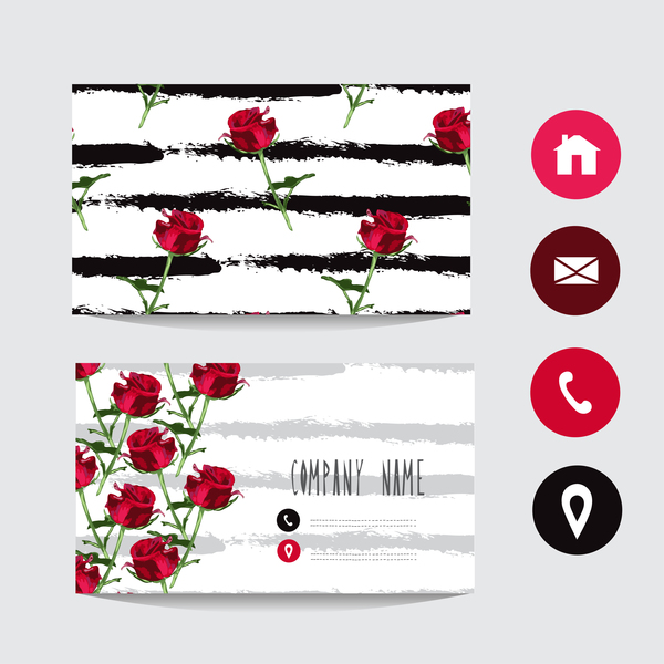 Flower business card template with society icons vector 04
