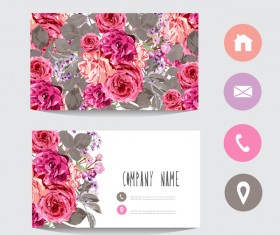 Flower business card template with society icons vector 05
