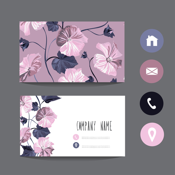 Flower business card template with society icons vector 08