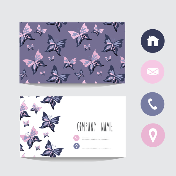 Flower business card template with society icons vector 09