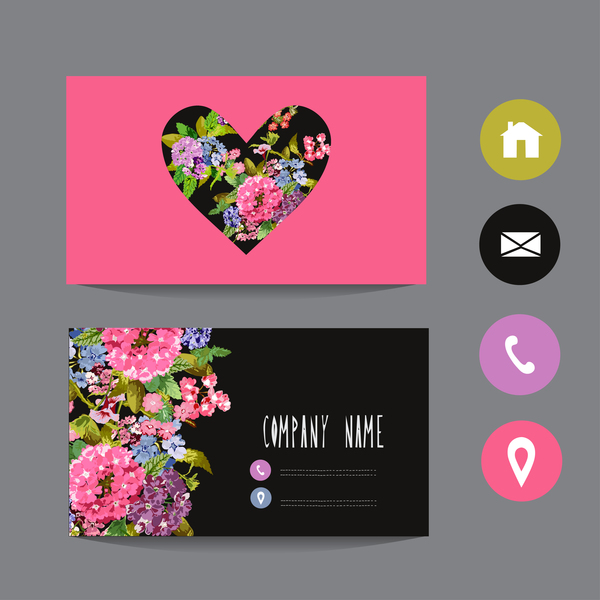 Flower business card template with society icons vector 11