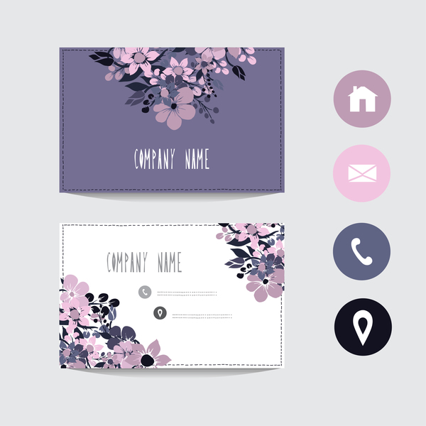 Flower business card template with society icons vector 13