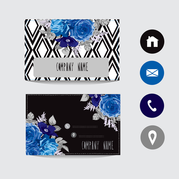 Flower business card template with society icons vector 16