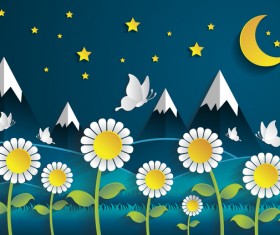 Flower with night time cartoon template vector