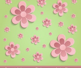 Flowers Spring paper 3D green pink vector