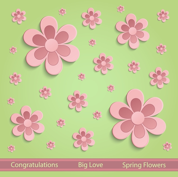 Flowers Spring paper 3D green pink vector
