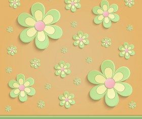 Flowers Spring paper 3D orange green vector