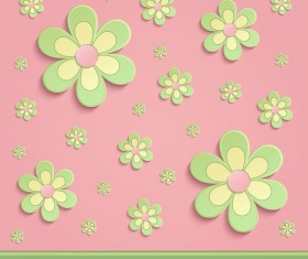 Flowers Spring paper 3D pink green vector