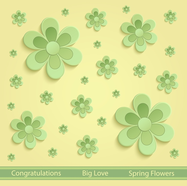 Flowers Spring paper 3D yellow green vector