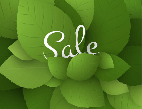 Fresh green leaves with sale background vector