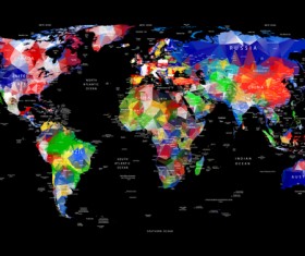 Geometric design world map with country and city names template vector