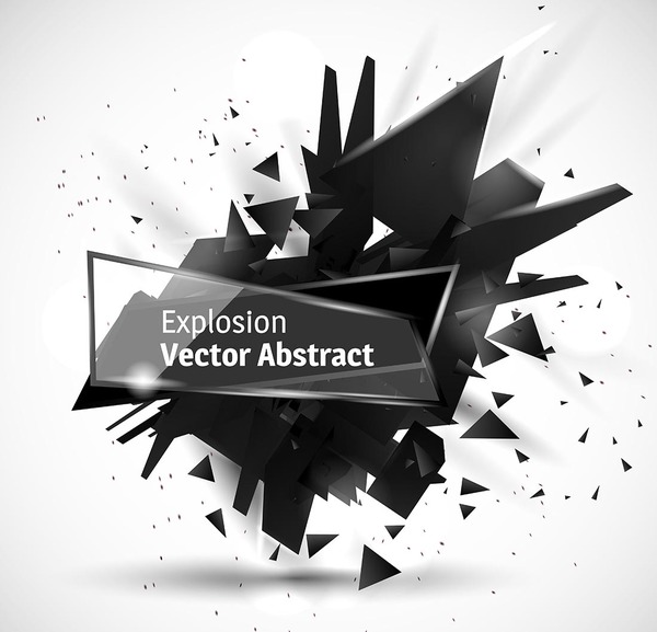 Glass banner with black explosion effect background vector 02