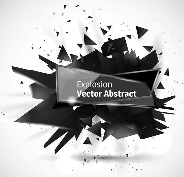 Glass banner with black explosion effect background vector 03