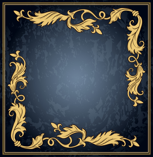 Gold ornament frame with grunge background vector