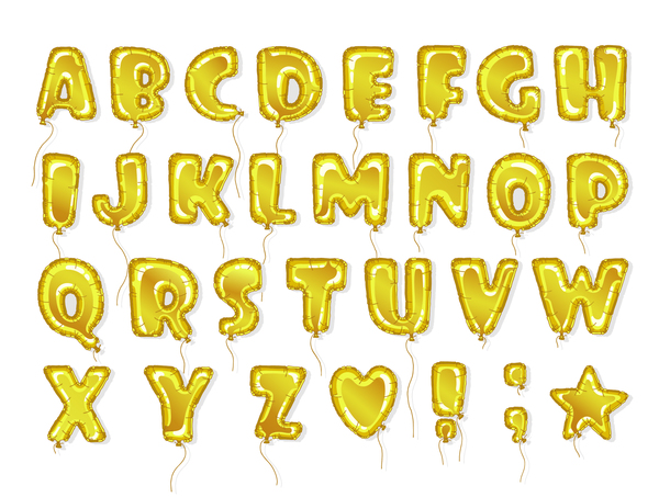 Golden balloon alphabet font vector