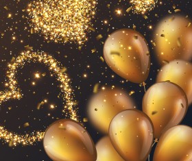 Golden confetti with balloon vector background