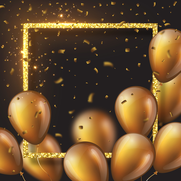 Golden frame with balloon luxury background vector
