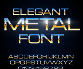 Golden with blue metal alphabet with number shiny vector