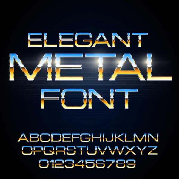 Golden with blue metal alphabet with number shiny vector