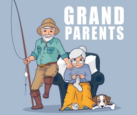 Grandparents and dog vector