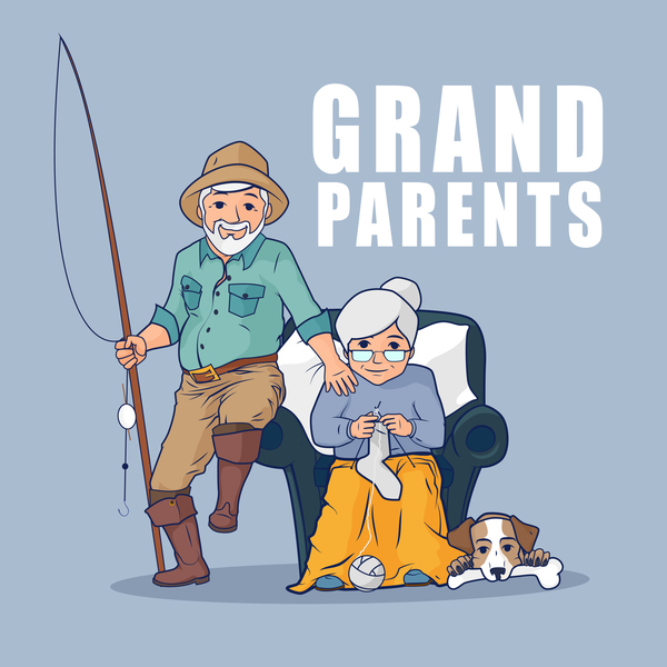 Grandparents and dog vector