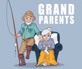 Grandparents and fishing rod vector