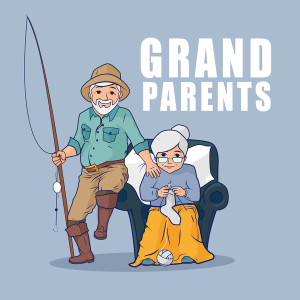 Grandparents and fishing rod vector