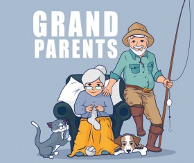 Grandparents and pets vector