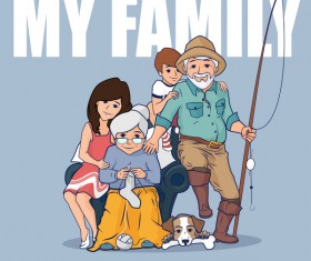 Granparents and children with dog vector 01