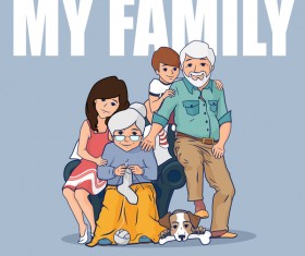 Granparents and children with dog vector 02