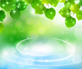 Green Leaves and water background vectors 01