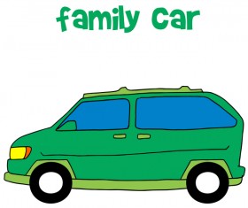 Green family car hand darwn vector illustration