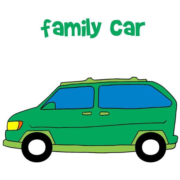 Green family car hand darwn vector illustration