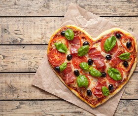 Green leaf olive heart pizza Stock Photo 01