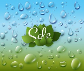 Green leaves with dew drop and sale background vector