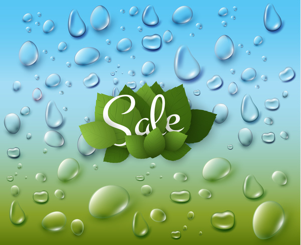 Green leaves with dew drop and sale background vector