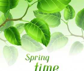 Green leaves with spring backgrounds art vector 01