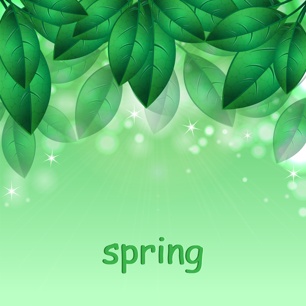 Green leaves with spring backgrounds art vector 03
