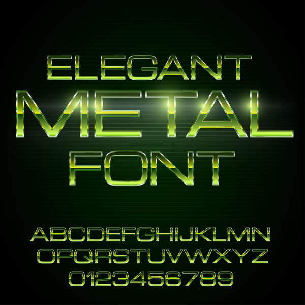 Green metal alphabet with number shiny vector