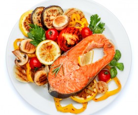 Grilled salmon with grilled vegetables Stock Photo 01