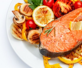 Grilled salmon with grilled vegetables Stock Photo 02