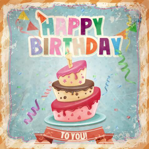 Happy birthday cards with cake vector 02