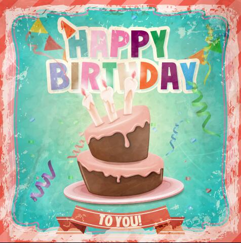 Happy birthday cards with cake vector 03