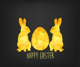 Happy easter greeting card with polygon golden bunny and egg vector 01