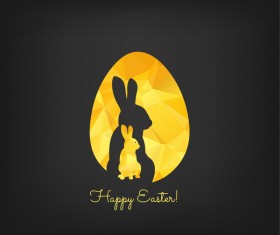 Happy easter greeting card with polygon golden bunny and egg vector 02