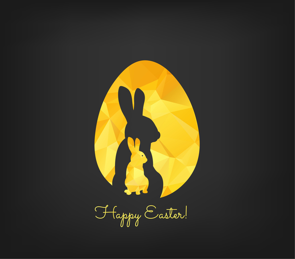 Happy easter greeting card with polygon golden bunny and egg vector 02