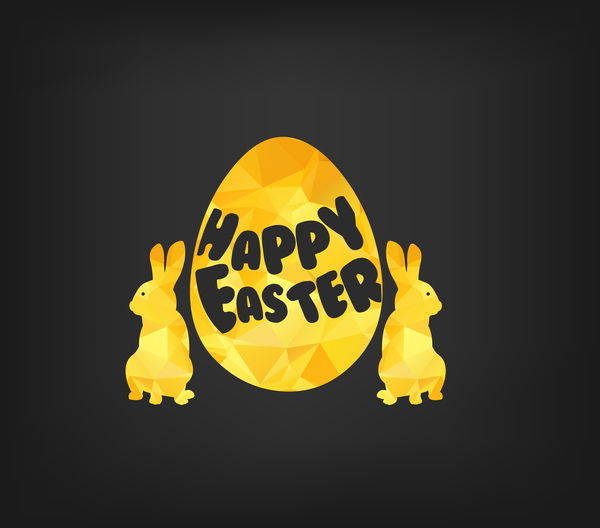 Happy easter greeting card with polygon golden bunny and egg vector 03