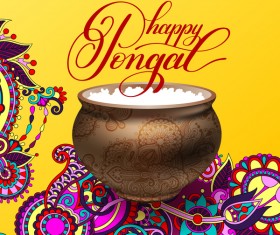Happy pongal festival with decor floral vector material 01