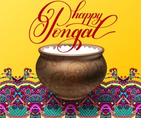 Happy pongal festival with decor floral vector material 02