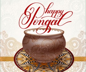 Happy pongal festival with decor floral vector material 03